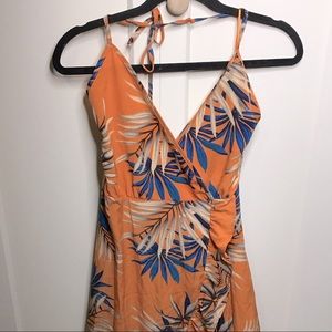 brand new orange tropical print ruffle halter dress